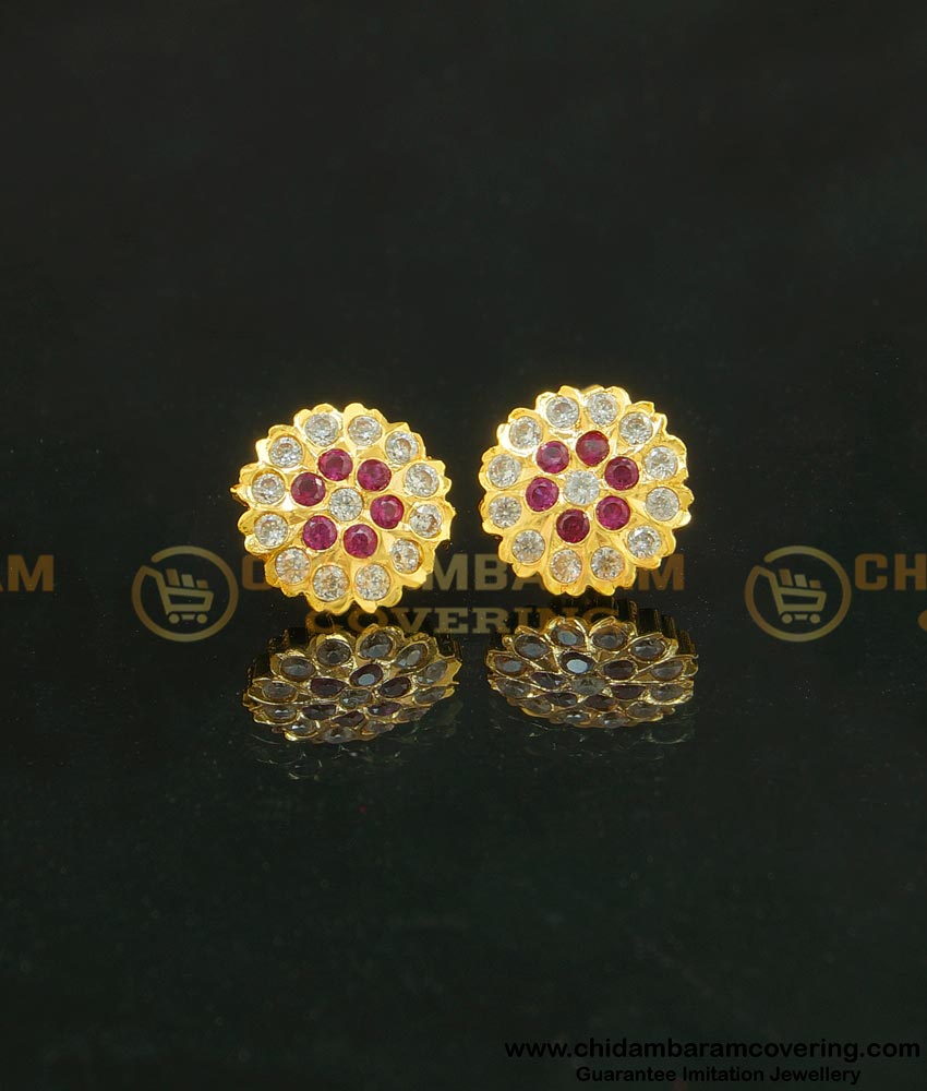 ERG621 - Gold Design Impon Flower Design Stone Studs Earring for Women