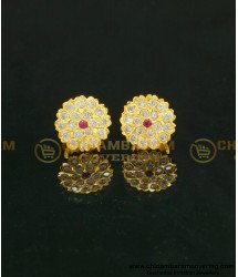 ERG622 - Red and White Stone Gold Earrings Floral Design Five Metal Studs Earring 