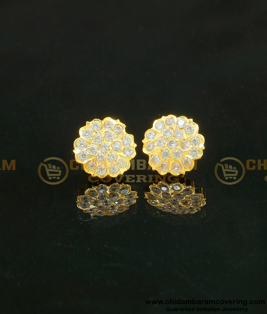 ERG623 - American Diamond Full White Stone Micro Plated Impon Medium Size Earrings Online