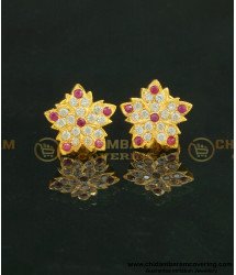 ERG624 - Impon Pink and White Stone Earring Gold Plated Jewelry for Women