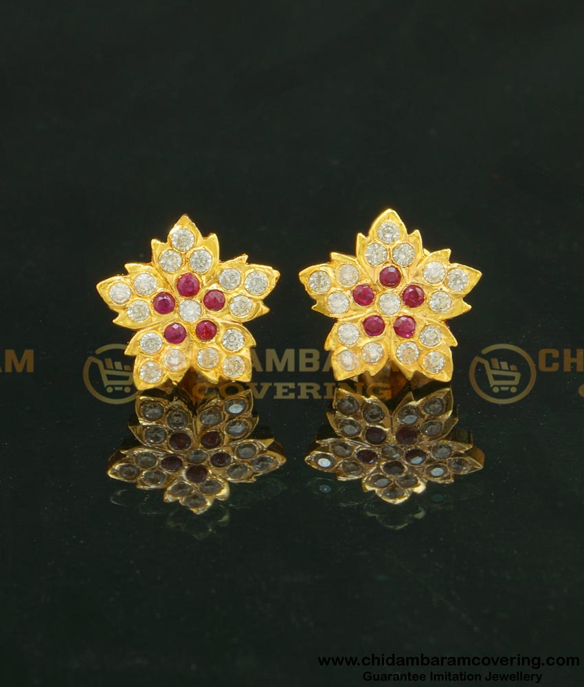 ERG625 - Attractive Gold Look Flower Design Daily Wear Five Metal Stud Earring Buy Online 