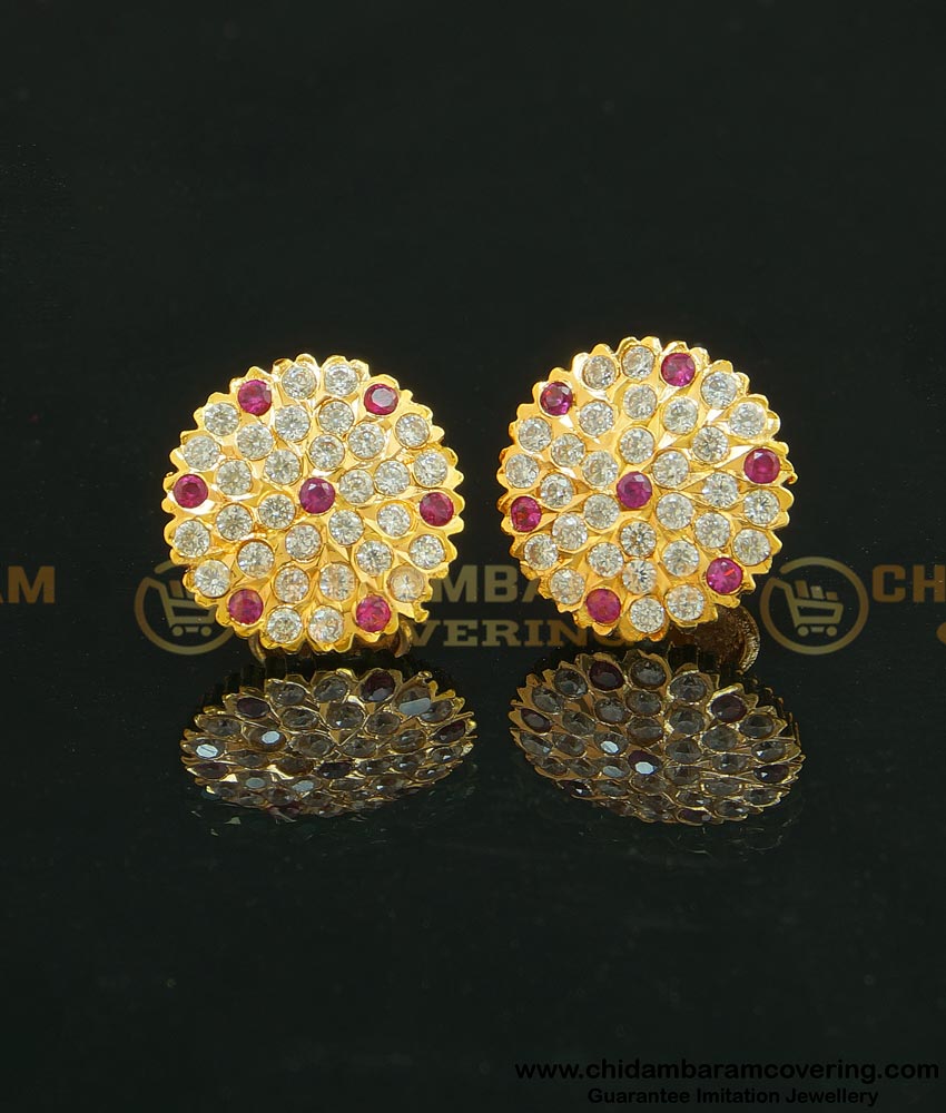 ERG628 - First Quality Impon White and Pink Stone Traditional Earring Designs Online 