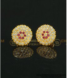 ERG629 - Gold Design Impon Flower Design Stone Big Size Studs Earrings for Women