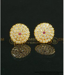 ERG632 - Traditional Real Gold Design White Stone Big Size Flower Studs Gold Plated Earrings for Ladies