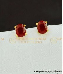 ERG635 - Elegant Big Single Stone Stud Gold Plated Maroon Stone Earring Online