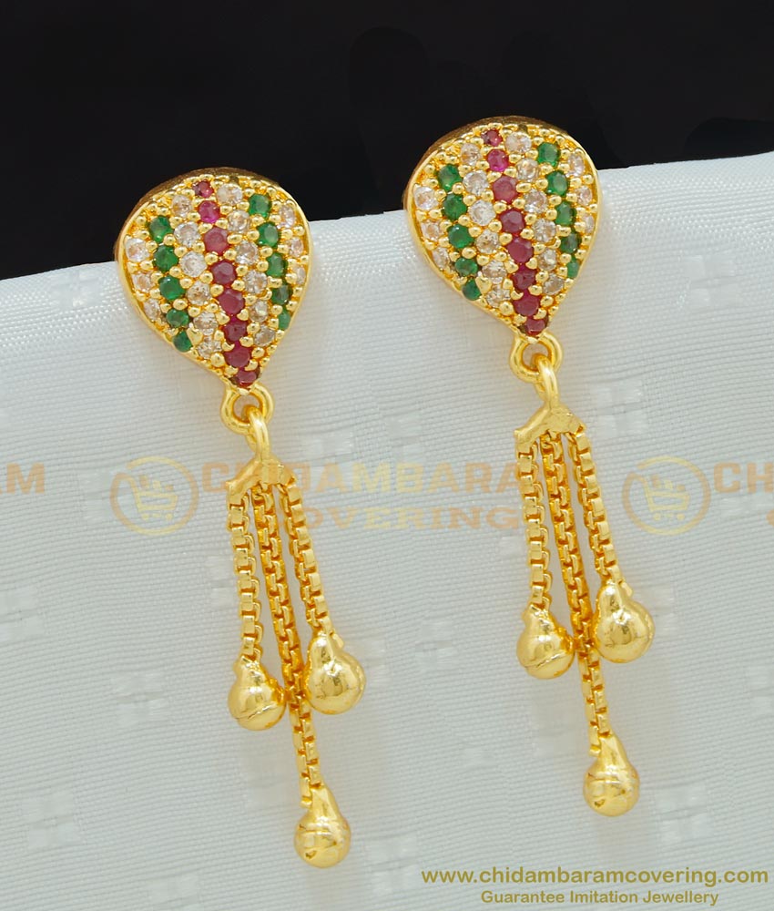 ERG646 - Top Stylish New Model One Gram Gold Multi Stone Earring Design for Girls