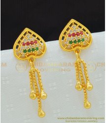 ERG647 - Latest Collections Heart Shape Multi Stone Drops Earring Gold Design for Women