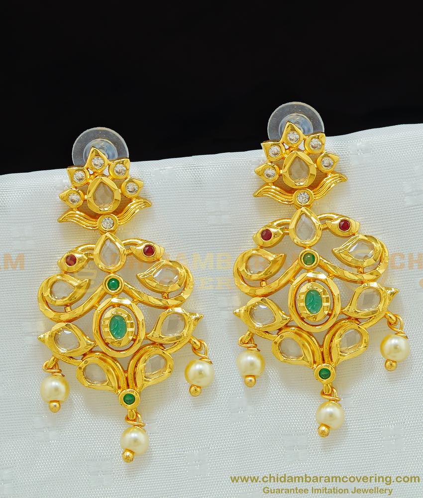 ERG650 - Bridal Gold Big Earring Gold Plated Uncut Diamond Earrings Buy Online Shopping