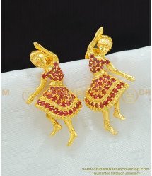 ERG657 - Trendy Dancing Doll Earrings Gold Design Ruby Stone Butta Bomma Earrings for Girls