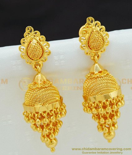 ERG660 - Real Gold Design Hanging Golden Beads Grapes Design Jhumkas Gold Earring Designs for Female 