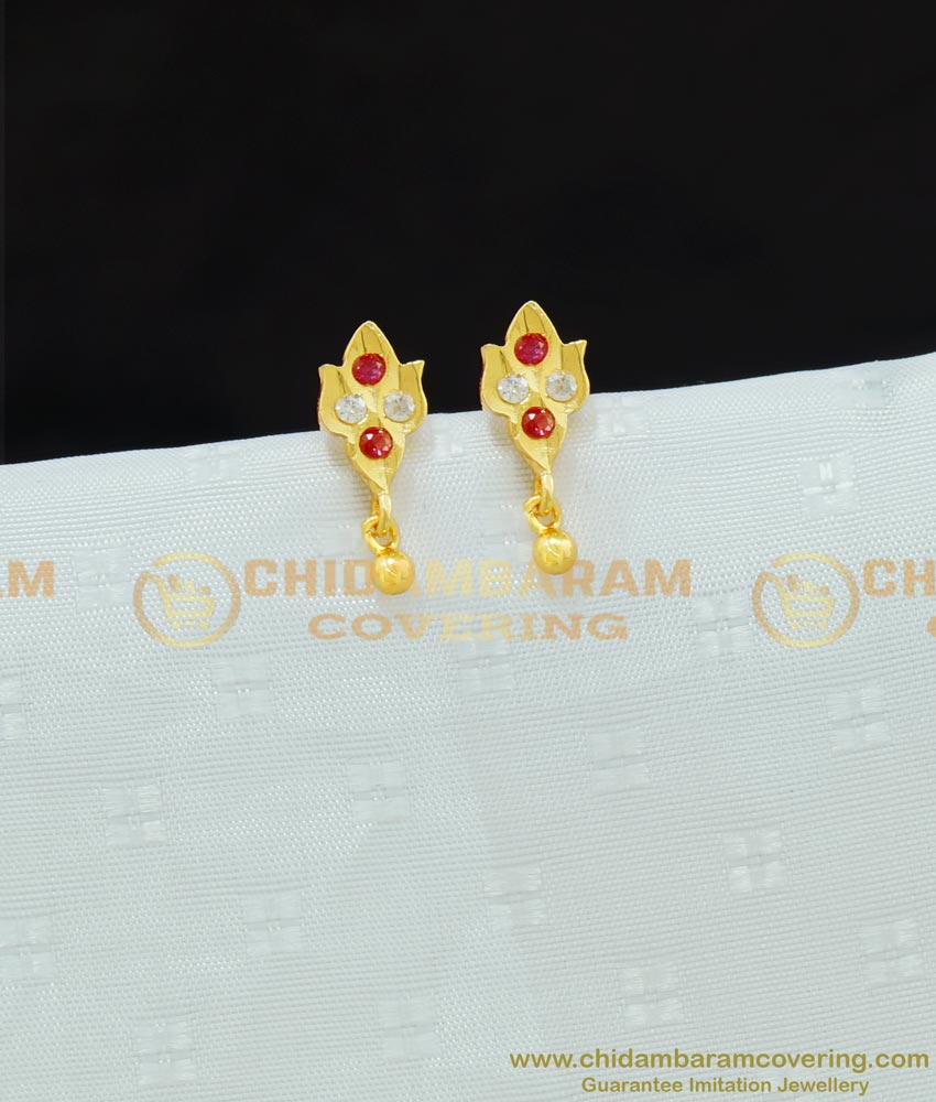 ERG671 - Impon Small Side Earring Gold Design Stone Upper Ear Earrings Online