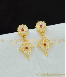 ERG672 - Five Metal Gold Design Stone Small Danglers Impon Earrings Best Price Buy Online