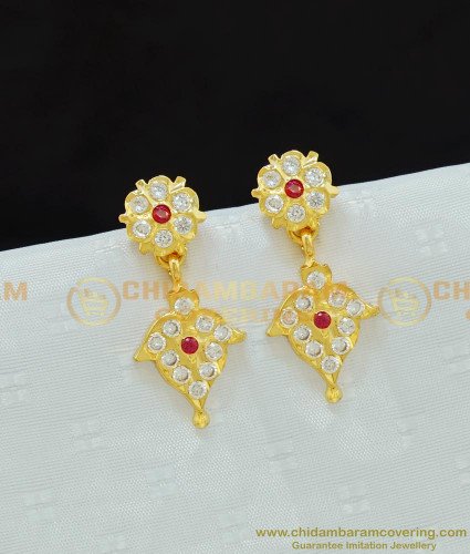 ERG672 - Five Metal Gold Design Stone Small Danglers Impon Earrings Best Price Buy Online