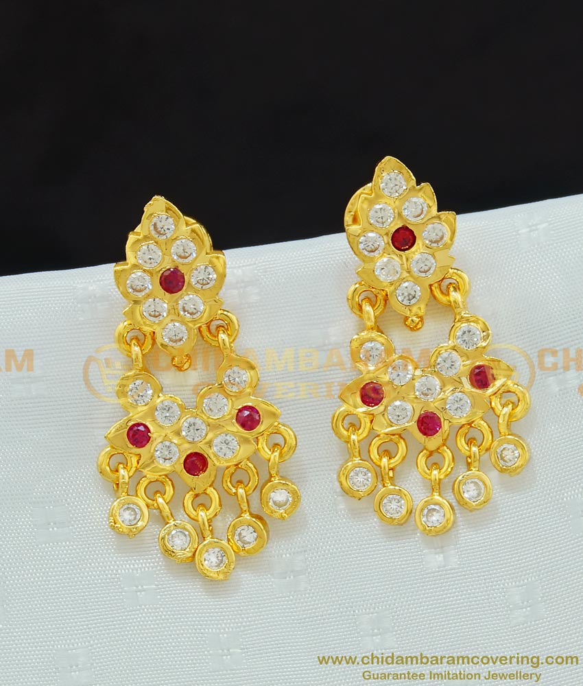 ERG681 - Stunning Gold Ruby and White Stone Gold Plated Impon Earring Designs