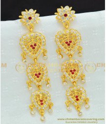 ERG684 - Bridal Wear Gold Impon Design Multi Layered Stone Long Danglers Geti Metal Jewellery Online