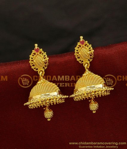 ERG688 - Traditional South Indian Net Type Ruby Stone Umbrella Jhumkas Buy Online