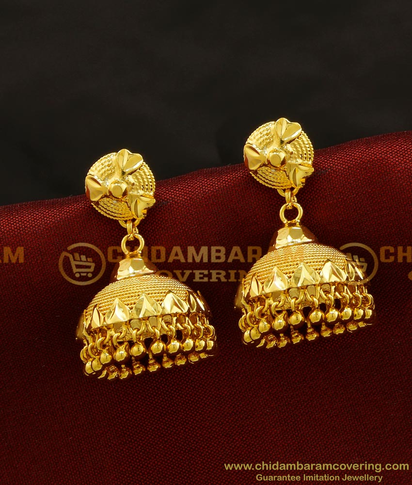 ERG691 - Kerala Jewellery Attractive Gold Jhumkas Heart Designs Jimiki Kammal for Ladies