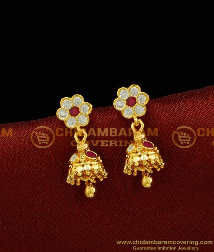 ERG696 - Five Metal Jhumka Daily Wear First Quality Stone Impon Jhumkas for Girls