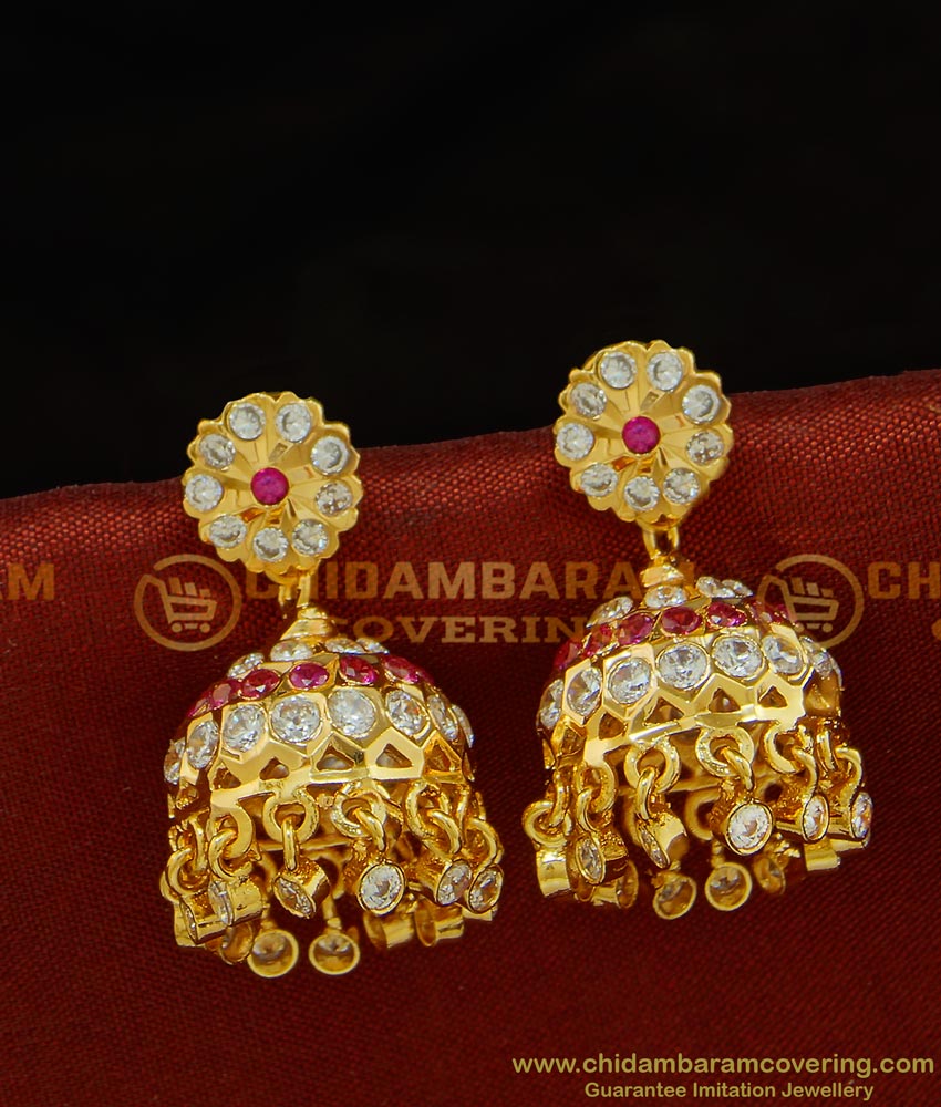 ERG699 - Impon Design Bridal Wear Gold Jhumka Design First Quality Guarantee Stone Jhumkas Online