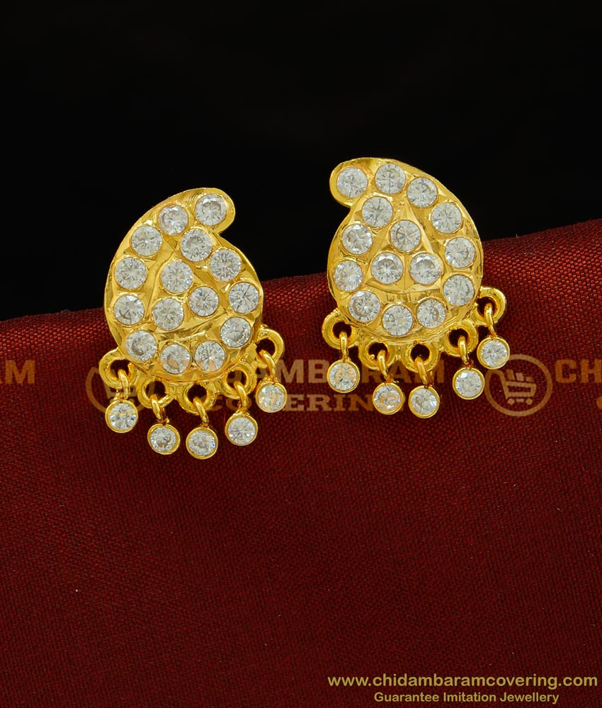 ERG701 - New Model Impon Stud Real Gold Design White Stone Mango Design Stone Earrings Buy Online