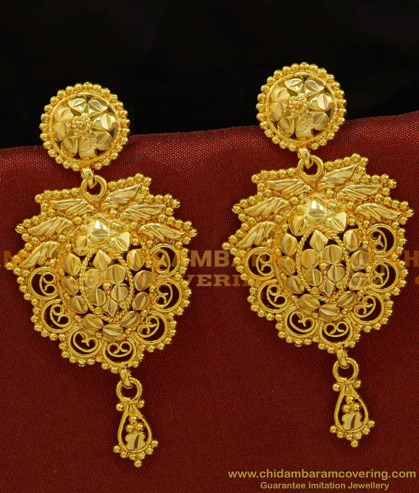 Buy Bridal Wear Plain Heavy Big Danglers Earrings Gold Design Artificial  Earrings Online