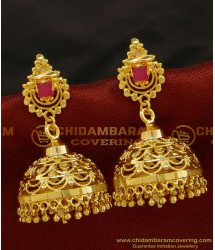 ERG711 - Attractive Gold Plated Bridal Ruby Stone Wedding Jhumkas Earring Online Shopping