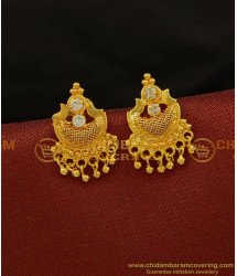 ERG713 - South Indian Light Weight Gold Covering Thodu Design White Stone Net Pattern Stud Earrings 