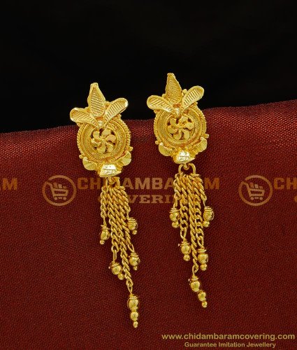 ERG719 - One Gram Gold Flower Designs Long Stud Earring with Price Online