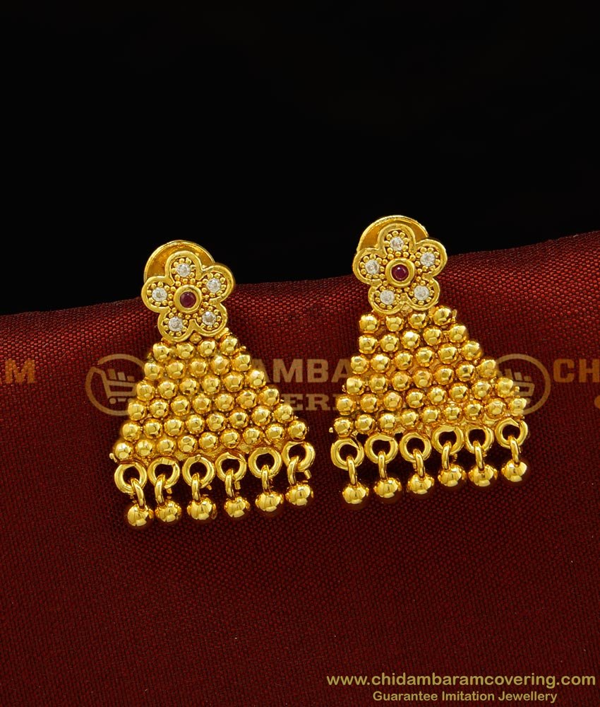 ERG721 - Latest Collections Beautiful Triangle Shape Earring Gold Design Ad Stone Earring for Ladies