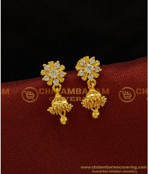ERG723 - Traditional South Indian White Stone Small Jhumkas Design for Girls