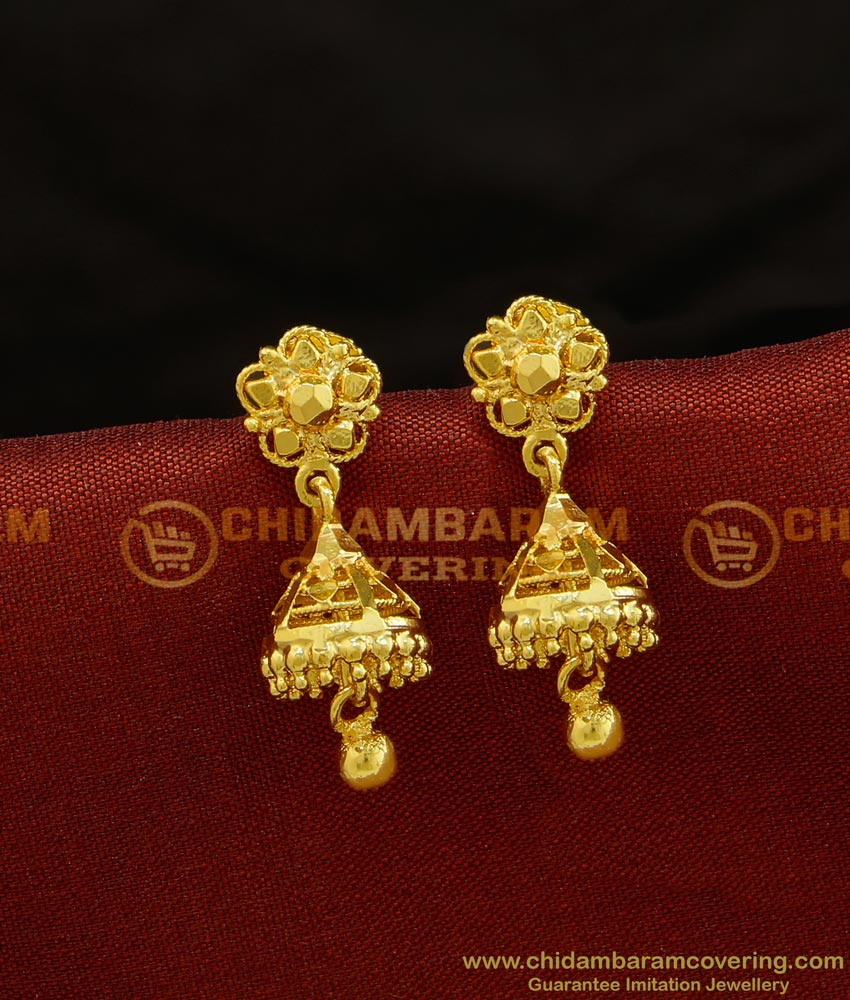 ERG725 - Simple Daily Wear One Gram Gold Small Jhumkas Designs Buy Online