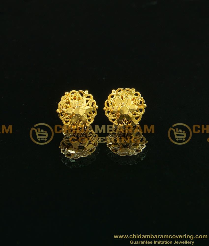 ERG734 - Daily Wear Medium Size Flower Stud Design One Gram Gold Earrings Online