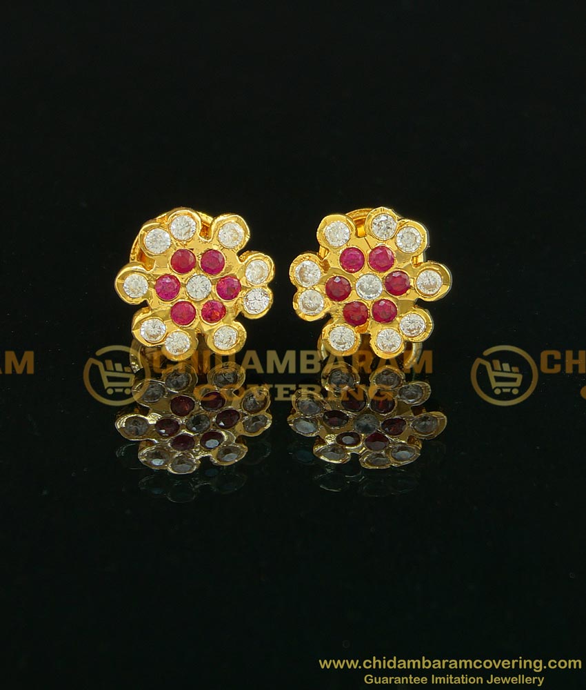 ERG739 - Attractive Impon White and Ruby Combination Stone Earring for Women