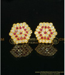 ERG742 - Panchaloha Traditional Flower Design Full Stone Hexagon Earring Studs Online