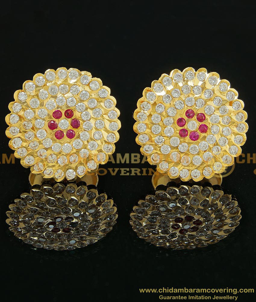 ERG744 - Impon Five Metal Jewellery Real Gold Design Very Big Size Stone Studs for Women  