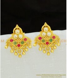 ERG756 - Unique Pattern Multi Stone Gold Plated Earrings Indian Studs Earring Online