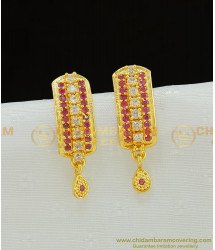 ERG773 - Gold Plated White and Ruby Stone Ad Stone J Type Earrings Imitation Jewellery Online