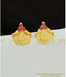 ERG776 - Traditional Ruby Stone Lakshmi Coin Earrings Gold Design Imitation Jewellery 