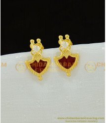 ERG778 - Kerala Jewellery White Stone Red Palakka Studs Earring 1 Gram Gold Stud Buy Online