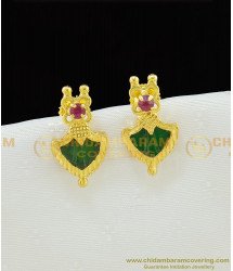 ERG779 - Green Kerala Palakka Kammal Earring With Ruby Stone Gold Plated Palakka Studs Online