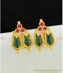 Erg784 - Green Nagapadam Earrings with Pink Stone Kerala Traditional Palakka Studs Online 