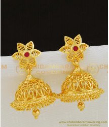 ERG793 - Latest Gold Look Ruby Stone Gold Covering Jhumkas Designs for Female