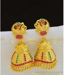 ERG795 - New Design Ruby Emerald Function Wear Large Gold Forming Jhumkas Earrings Unique Collection Online