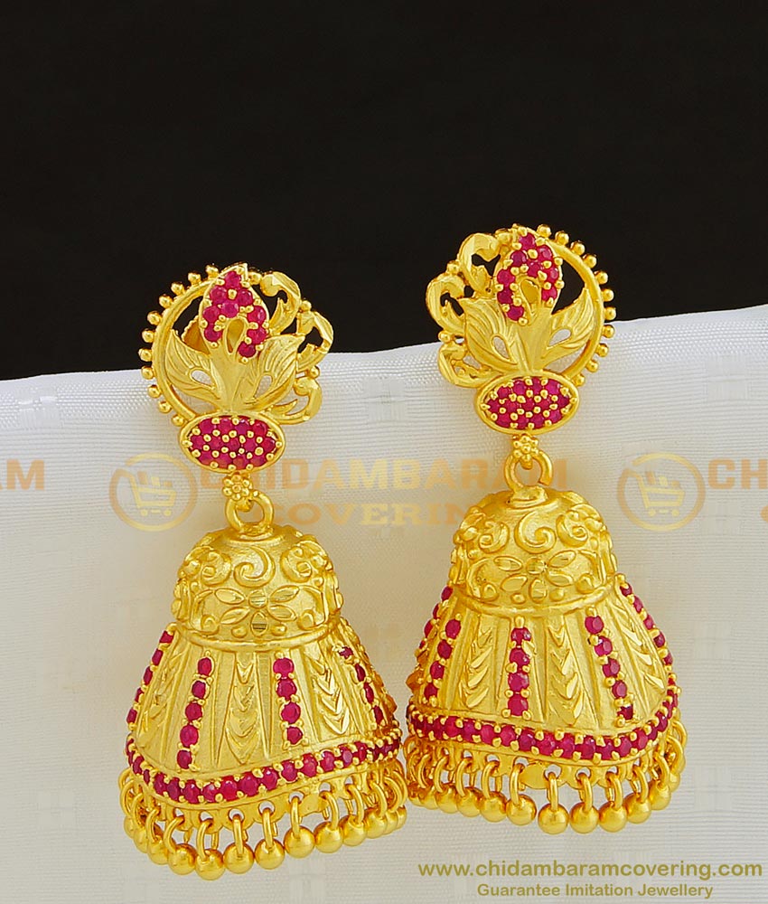 ERG796 - Beautiful High Quality Ruby Stone Function Wear Large Gold Forming Jhumkas Earrings 
