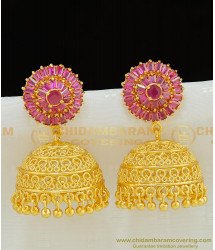 ERG797 - Attractive Real Gold Design Bridal Heavy Ruby Stone Wedding Jhumkas Earring Online 