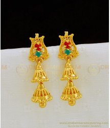 ERG799 - Latest Gold Plated Ruby Emerald Stone Gold Design Double Layer Jhumkas Earring Designs 