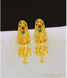 ERG801 - Gold Plated Red and Green Stone Gold Design Small Jhumkas Earring for Women
