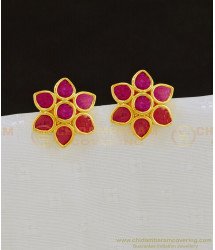 ERG808 - Beautiful Kemp Ruby Stone Flower Pattern Gold Plated Stud Earring for Female