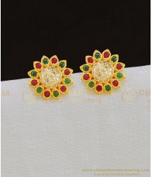ERG810 - Attractive Kemp Red and Green Stone Flower Pattern Stylish Daily Wear Stud Earring Online