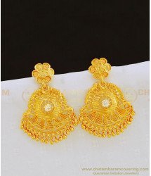 ERG813 - One Gram Gold Plated Single Stone Flower Design Dangler Earrings for Women